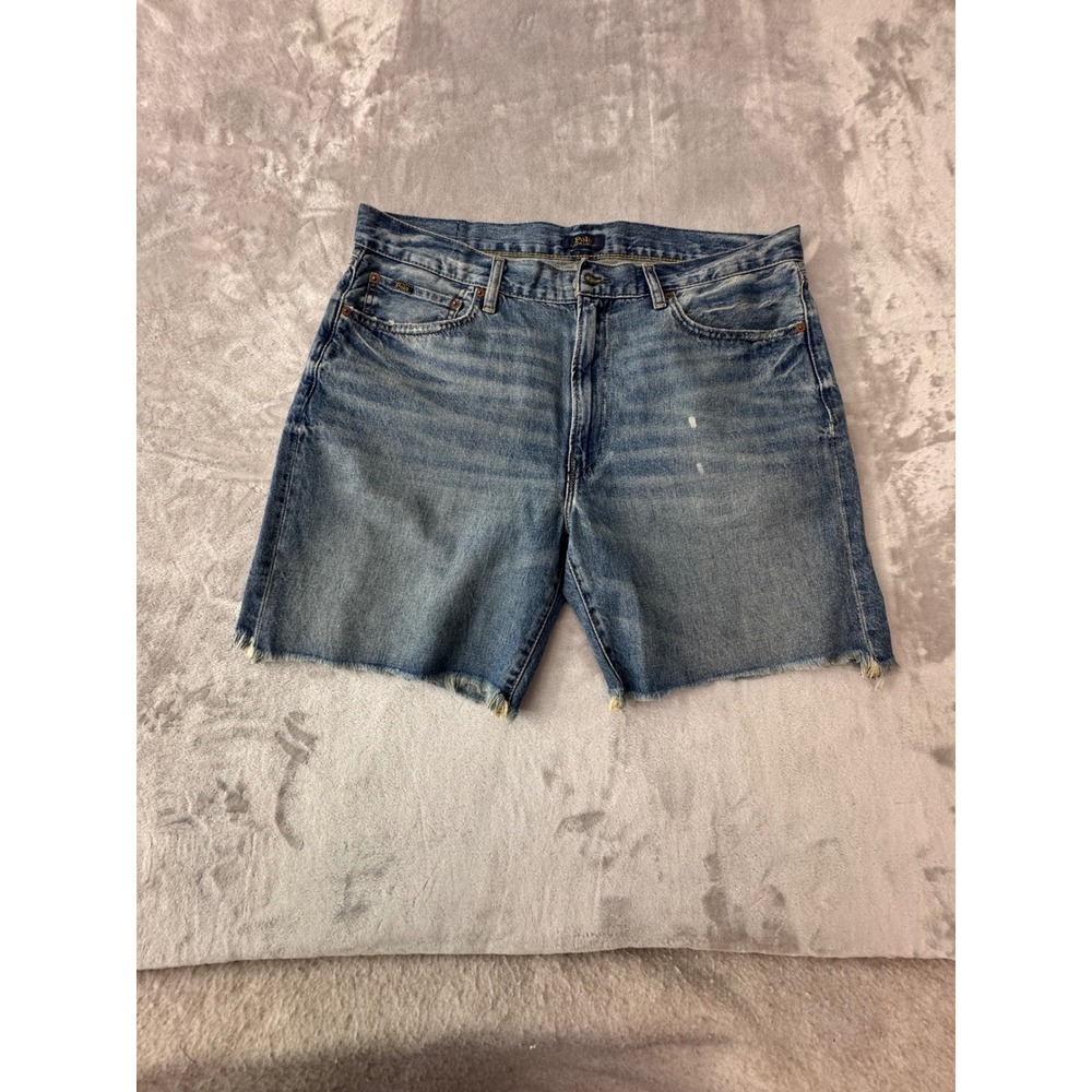 Polo Ralph Lauren Mens Blue Denim Shorts Raw Hem Size 36 Relaxed Fit